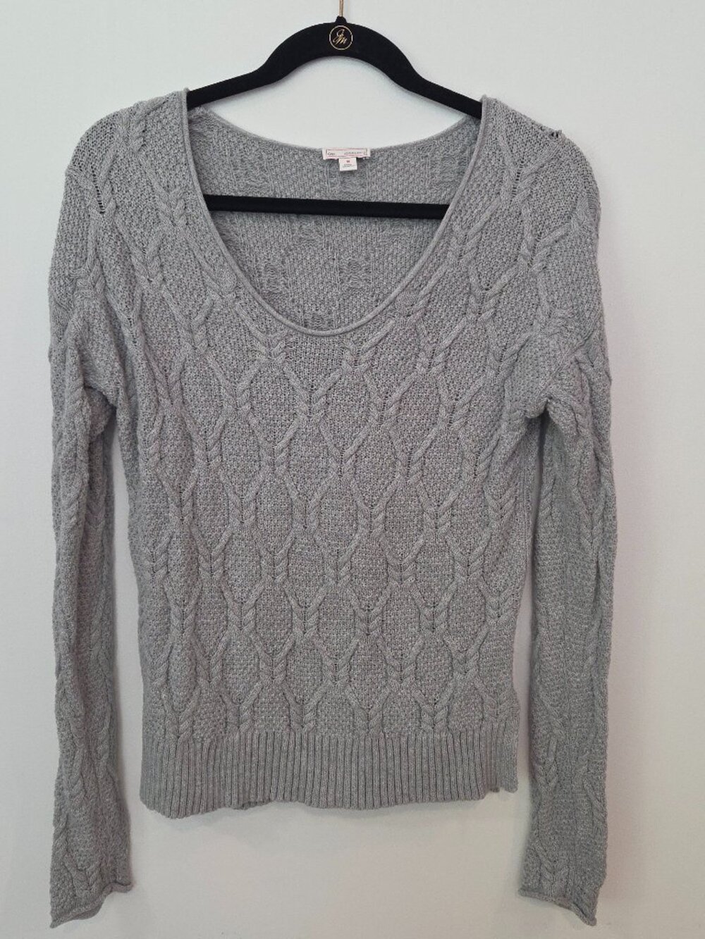 GAP Cotton Cable Knit Boyfriend V Neck Sweater Soft Gray M